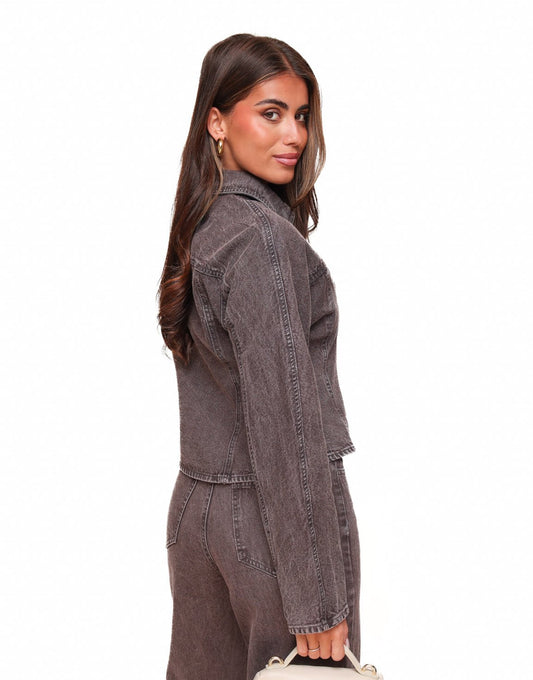 Donkerbruine Denim Edit LS - Set - Olivia & Kate