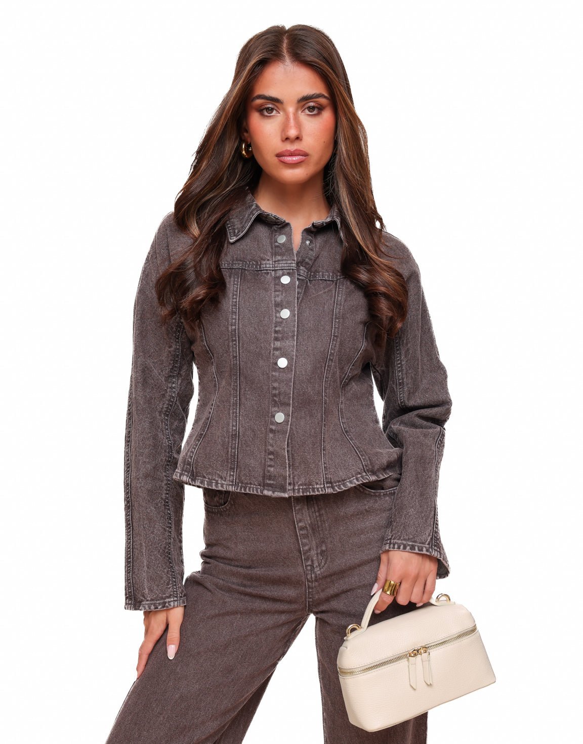 Donkerbruine Denim LS - Jasje - Olivia & Kate