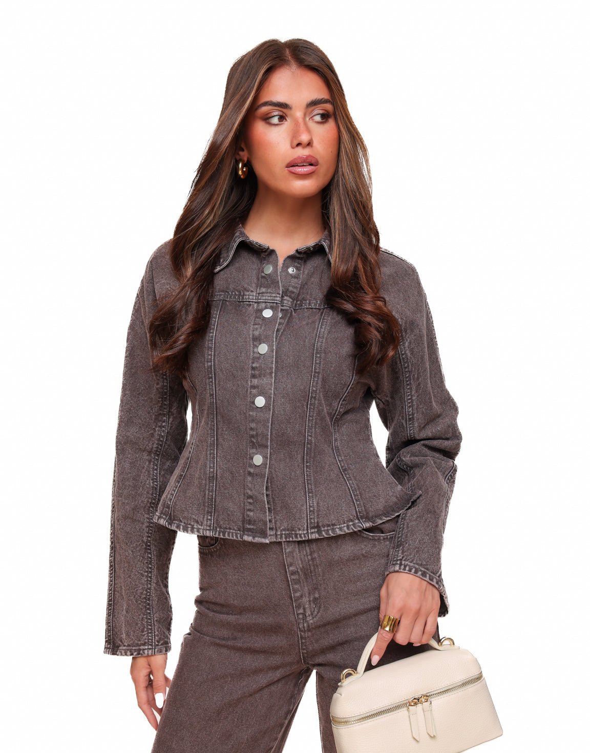 Donkerbruine Denim LS - Jasje - Olivia & Kate