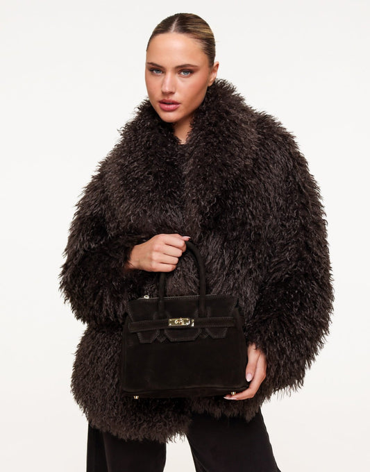 Donkerbruine Fluffy Bont - Jas - Olivia & Kate