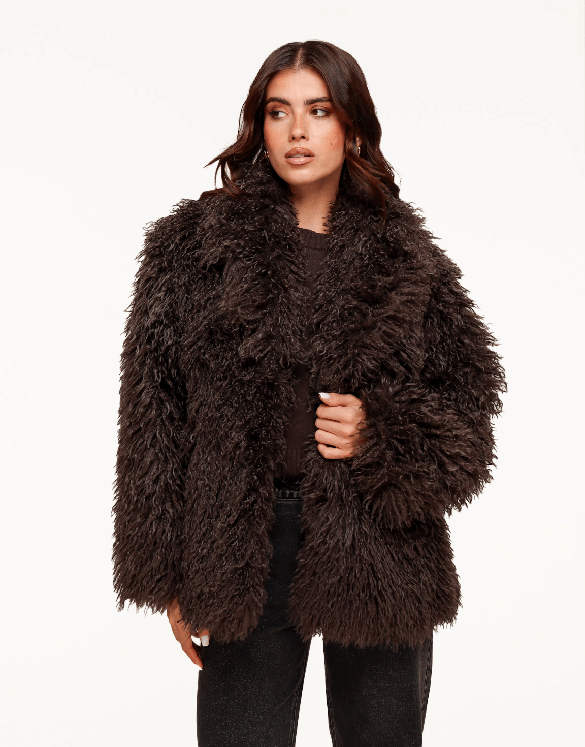 Donkerbruine Fluffy Bont - Jas - Olivia & Kate