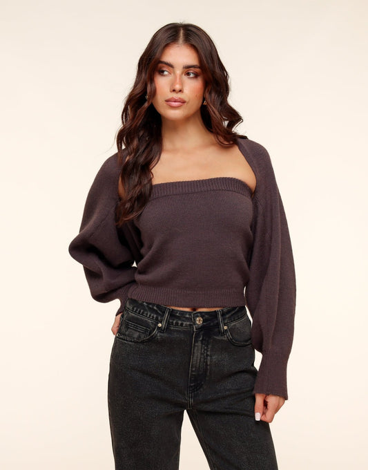 Donkerbruine Gebreide Cropped - Vest - Olivia & Kate