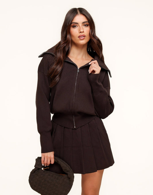 Donkerbruine Gebreide Hoge Kraag - Vest - Olivia & Kate