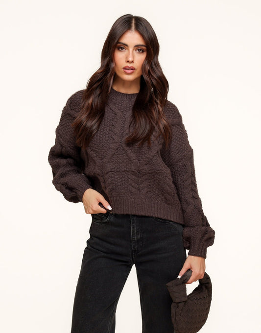 Donkerbruine Gebreide Kabel - Trui - Olivia & Kate