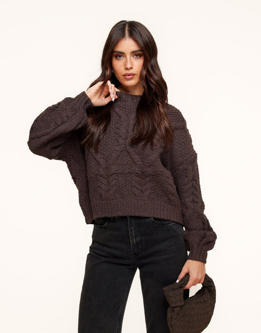 Donkerbruine Gebreide Kabel - Trui - Olivia & Kate