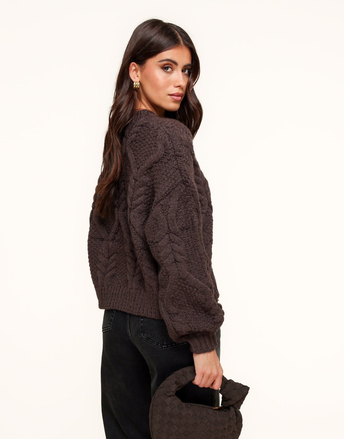 Donkerbruine Gebreide Kabel - Trui - Olivia & Kate