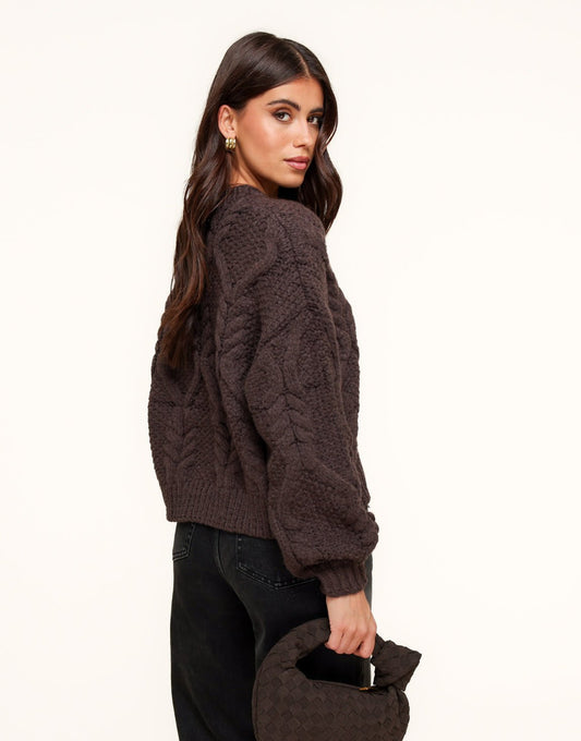 Donkerbruine Gebreide Kabel - Trui - Olivia & Kate
