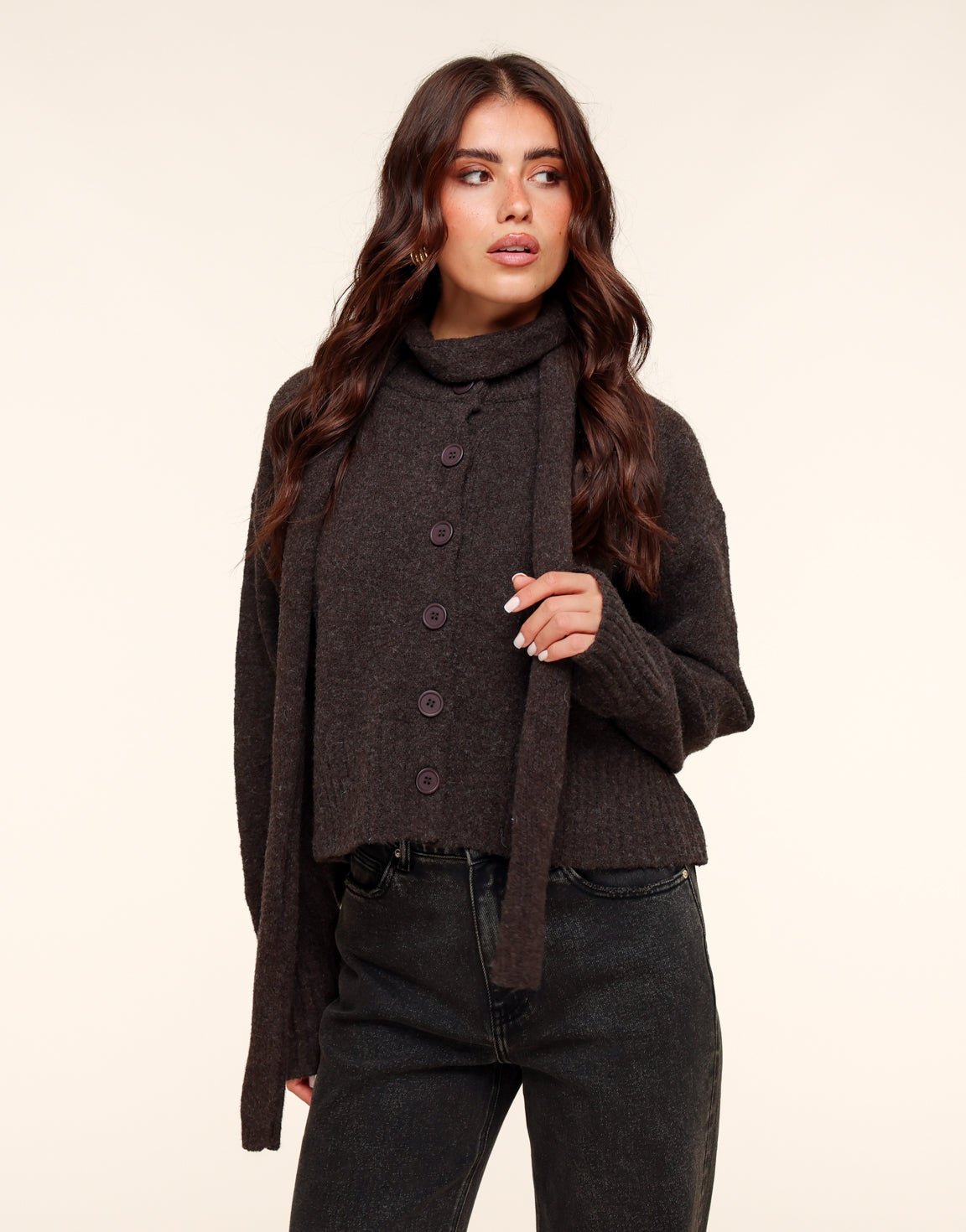 Donkerbruine Gebreide LS - Vest - Olivia & Kate