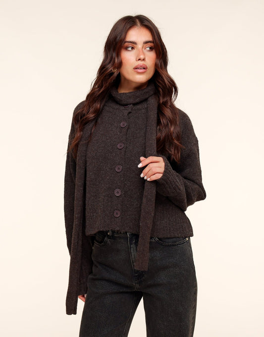 Donkerbruine Gebreide LS - Vest - Olivia & Kate