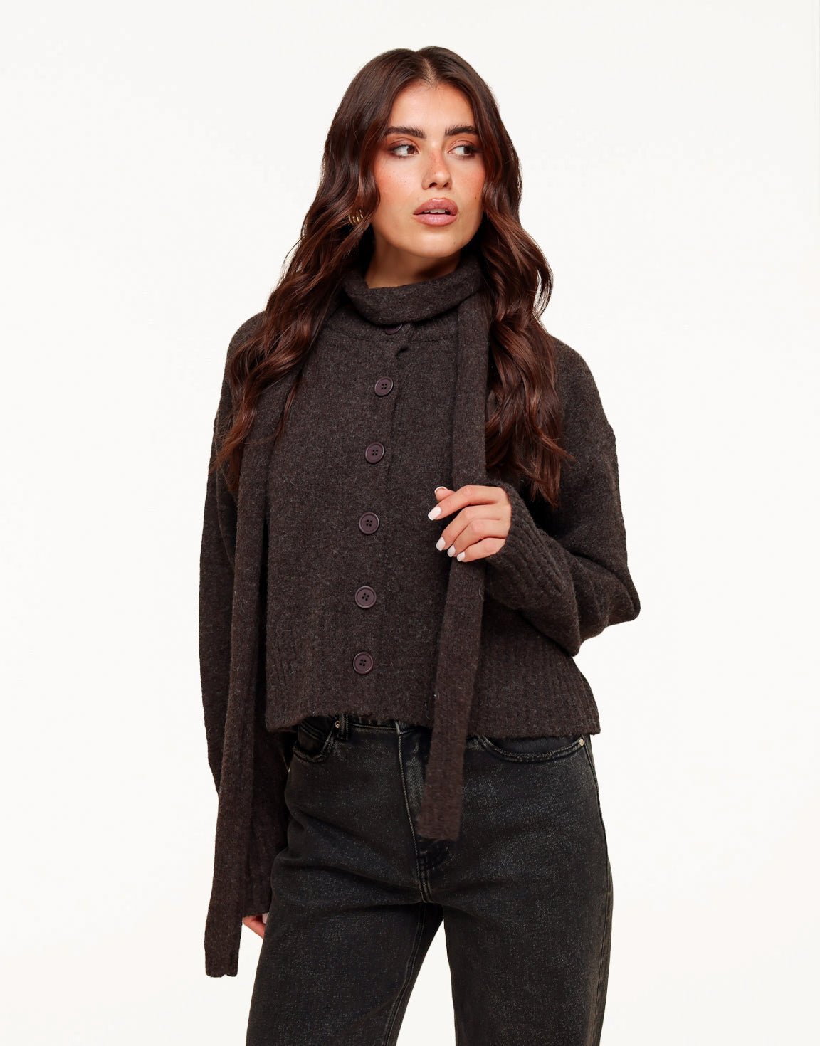 Donkerbruine Gebreide LS - Vest - Olivia & Kate