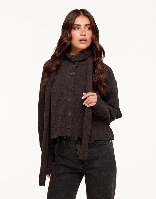 Donkerbruine Gebreide LS - Vest - Olivia & Kate