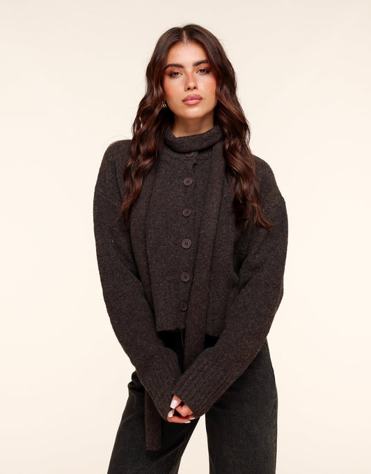 Donkerbruine Gebreide LS - Vest - Olivia & Kate