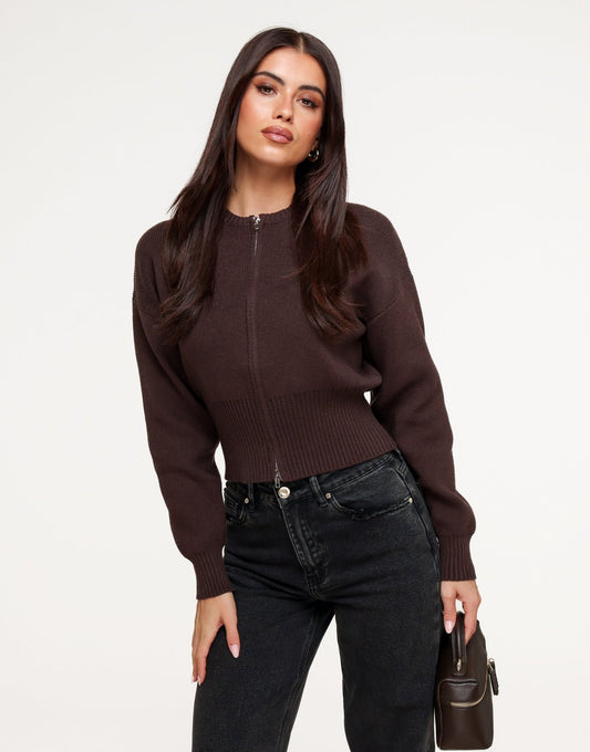 Donkerbruine Gebreide Rits - Vest - Olivia & Kate