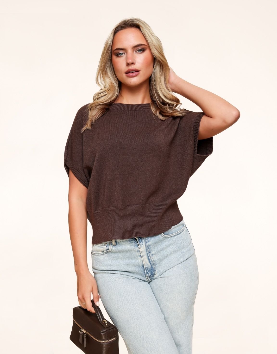 Donkerbruine Gebreide SS - Top - Olivia & Kate