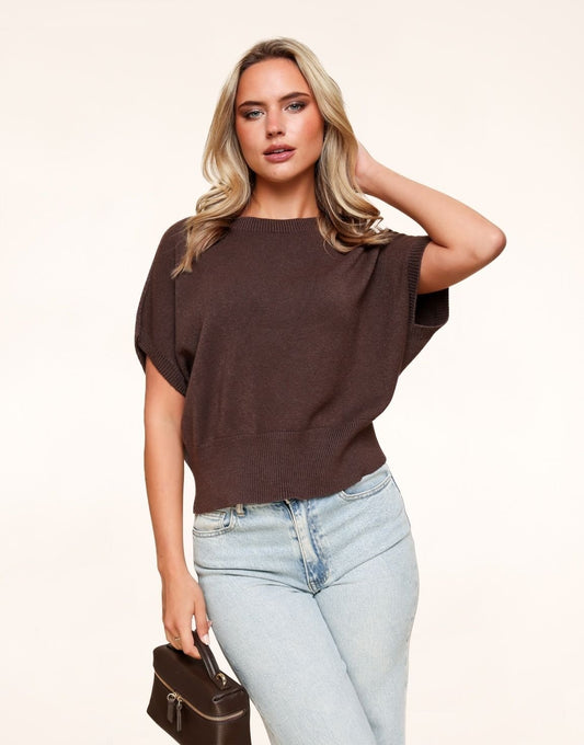 Donkerbruine Gebreide SS - Top - Olivia & Kate