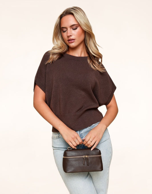 Donkerbruine Gebreide SS - Top - Olivia & Kate
