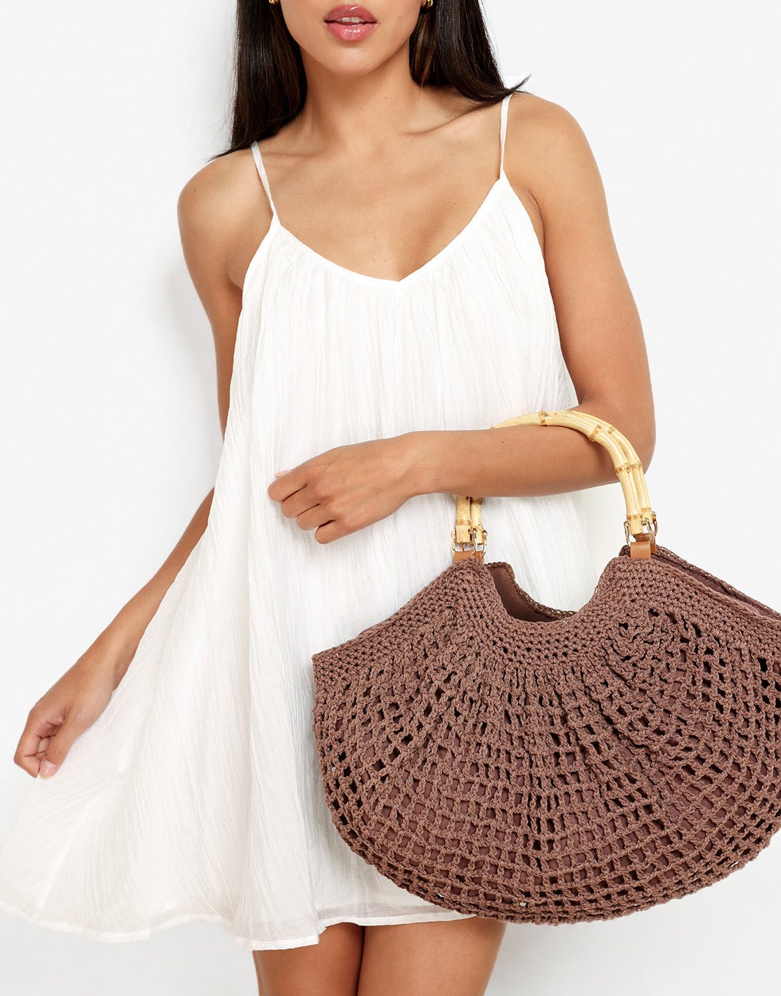Donkerbruine Gewoven Half Ronde - Tas - Olivia & Kate