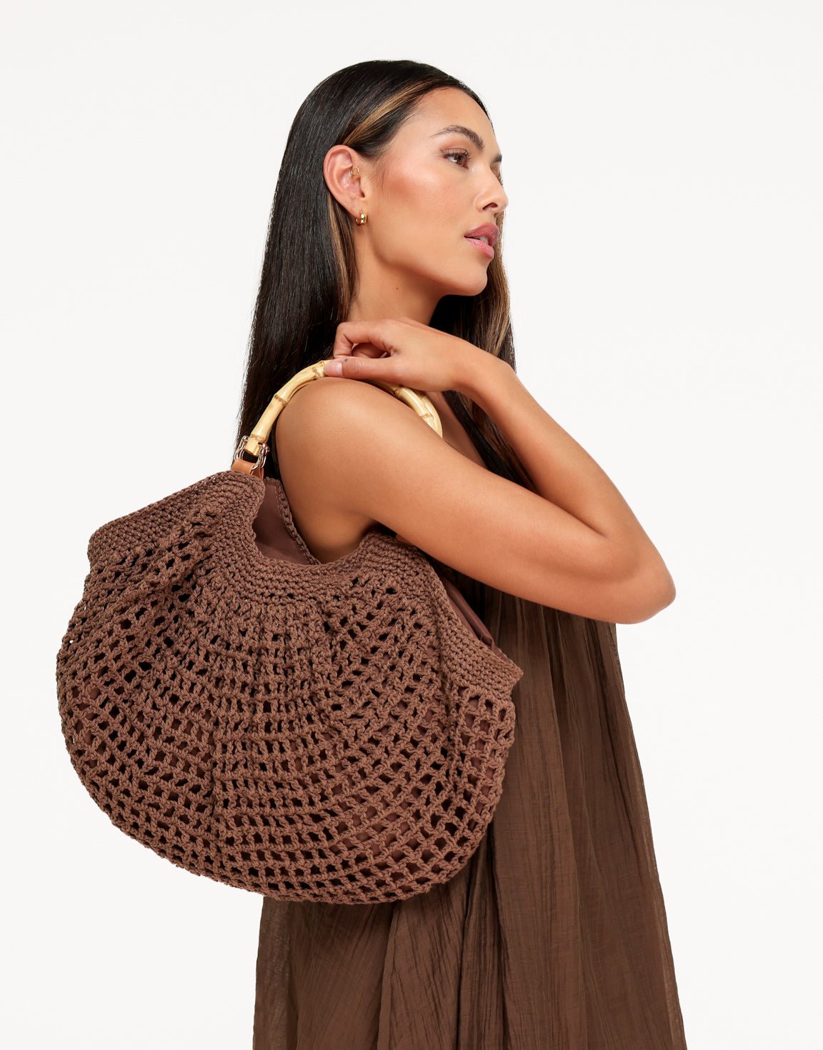 Donkerbruine Gewoven Half Ronde - Tas - Olivia & Kate