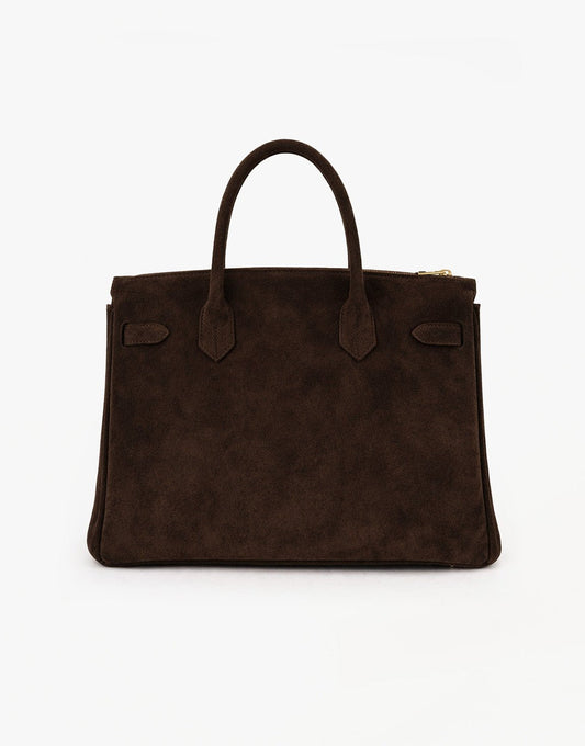 Donkerbruine Grote Suede Gouden Detail - Tas - Olivia & Kate