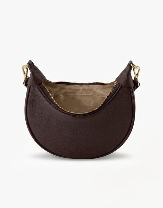 Donkerbruine Half Ronde Leren - Tas - Olivia & Kate