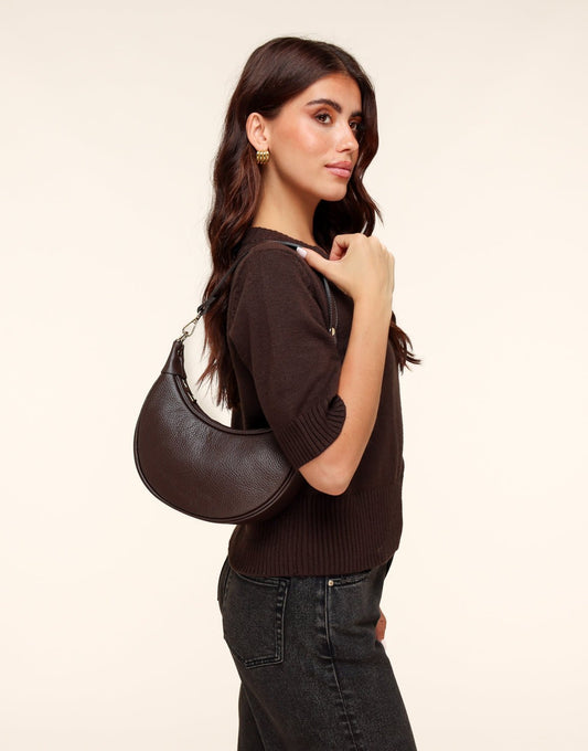 Donkerbruine Half Ronde Leren - Tas - Olivia & Kate
