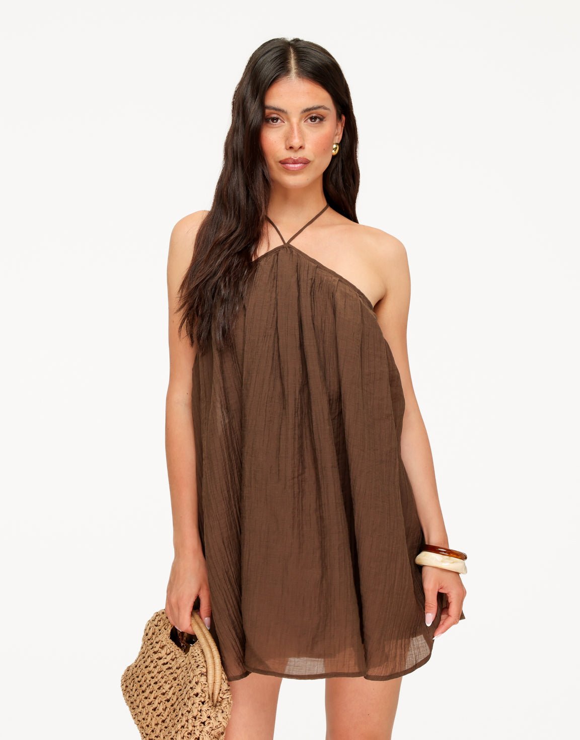 Donkerbruine Halter Flowy - Jurk - Olivia & Kate