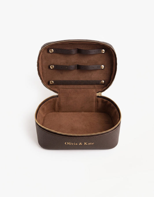 Donkerbruine Kleine Sieraden - Toilet Tas - Olivia & Kate