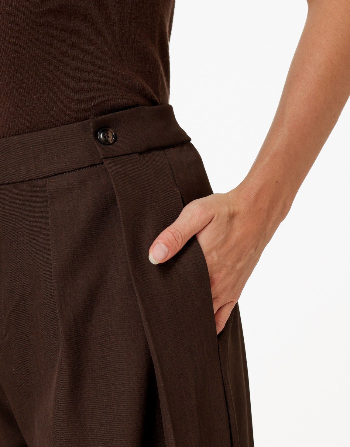 Donkerbruine Knoop Detail Waistband - Pantalon - Olivia & Kate