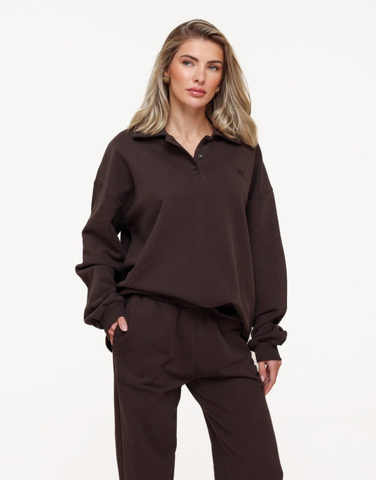 Donkerbruine Knopen LS Jogging - Trui - Olivia & Kate