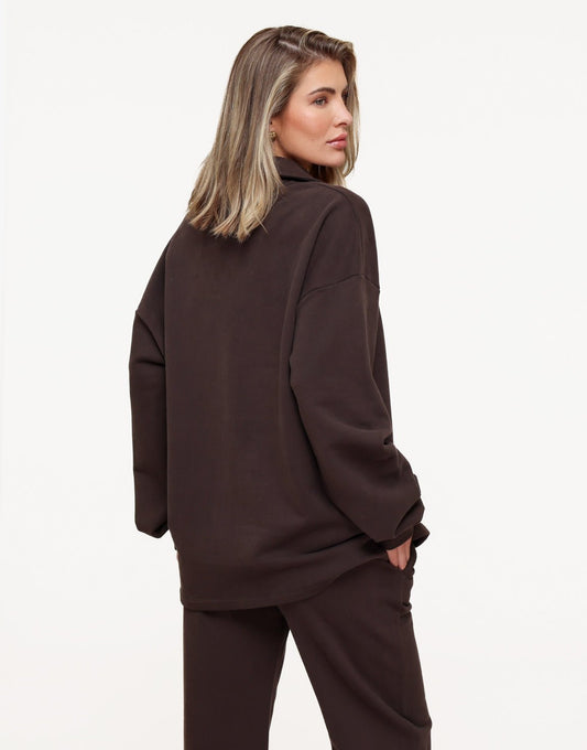 Donkerbruine Knopen LS Jogging - Trui - Olivia & Kate