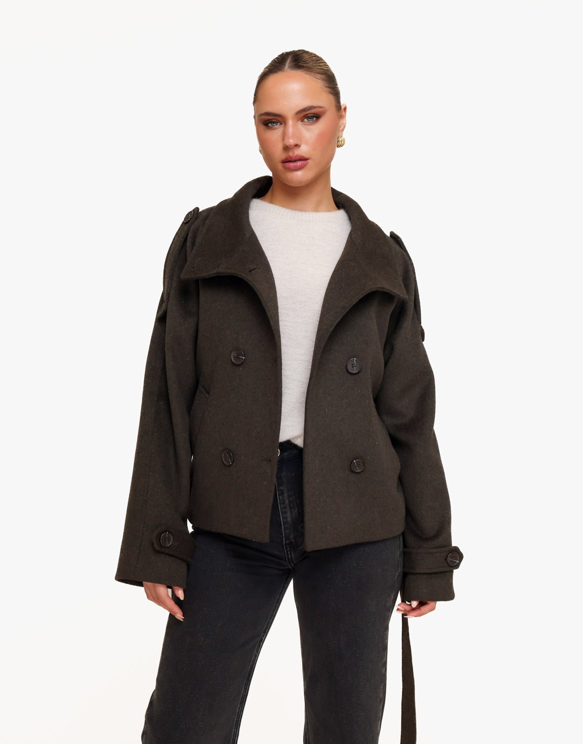 Donkerbruine Korte Wollen Trench - Jas - Olivia & Kate