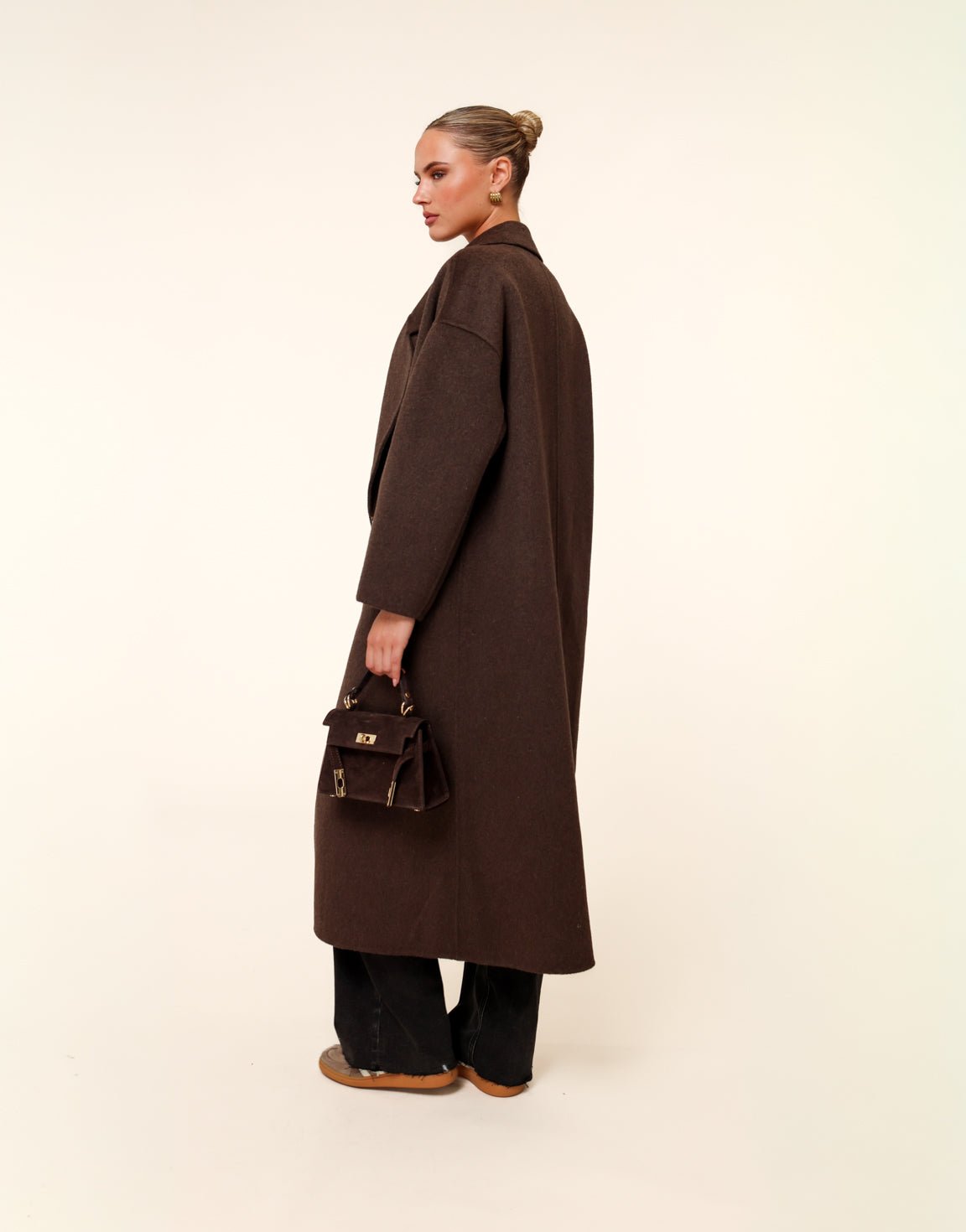 Donkerbruine Lange Coat - Jas - Olivia & Kate