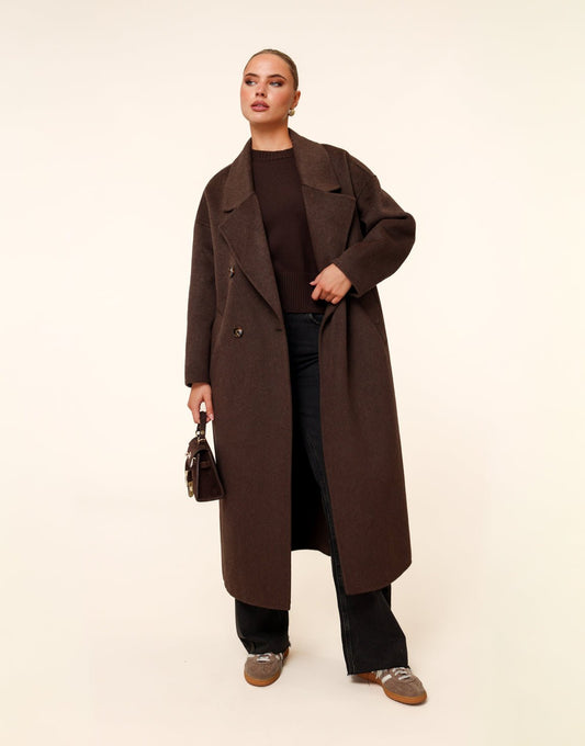 Donkerbruine Lange Coat - Jas - Olivia & Kate