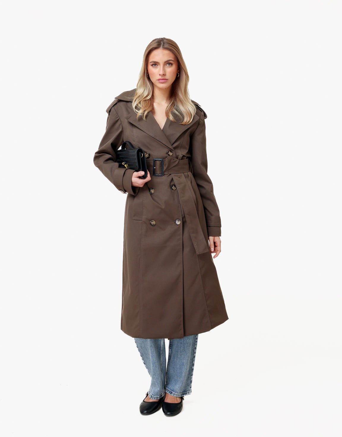 Donkerbruine Lange Detail - Trenchcoat | Olivia & kate - Olivia & Kate