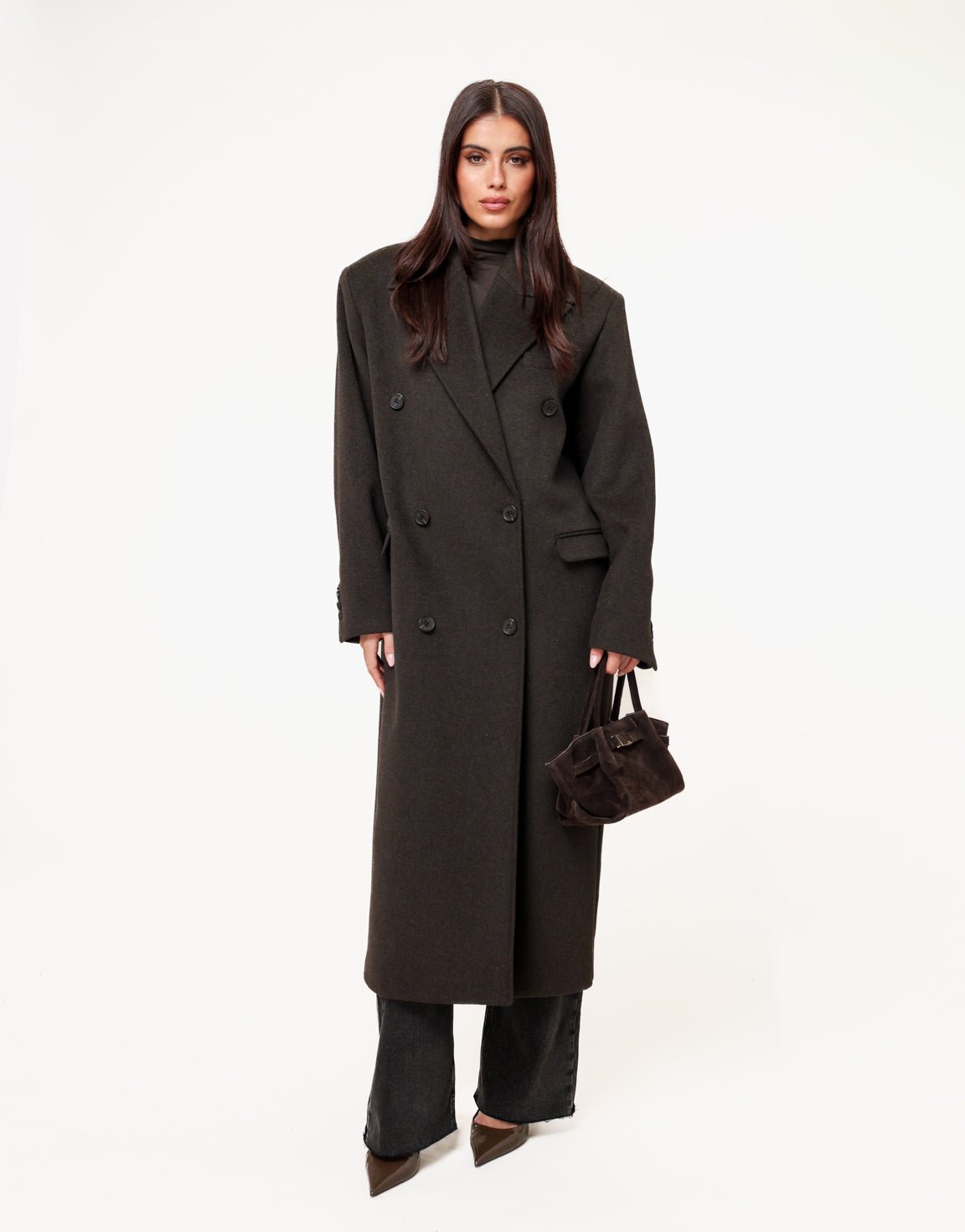 Donkerbruine Lange Wollen - Jas - Olivia & Kate