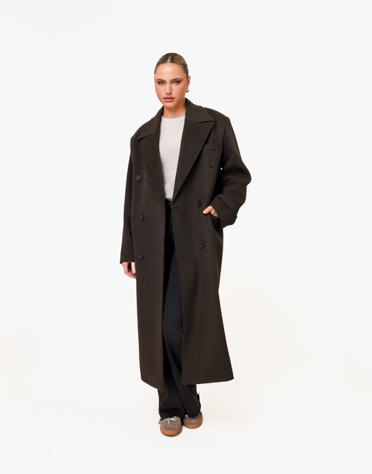 Donkerbruine Lange Wollen - Jas - Olivia & Kate