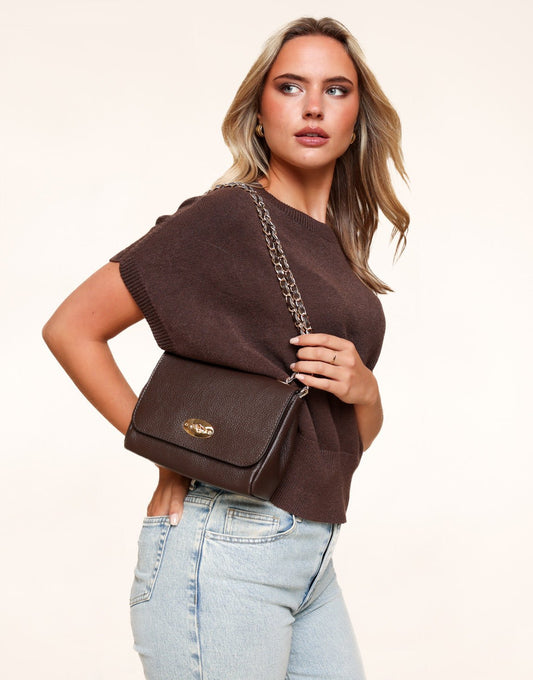 Donkerbruine Leren Crossbody - Tas - Olivia & Kate