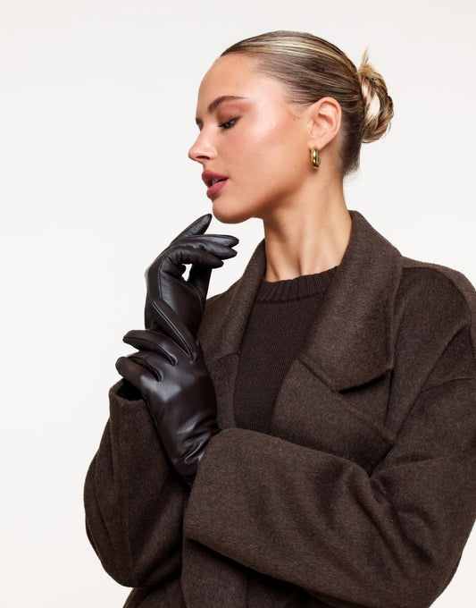 Donkerbruine Leren Telefoontouch - Handschoenen - Olivia & Kate