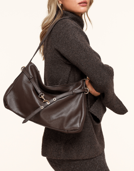 Donkerbruine Leren Vierkante - Tas - Olivia & Kate