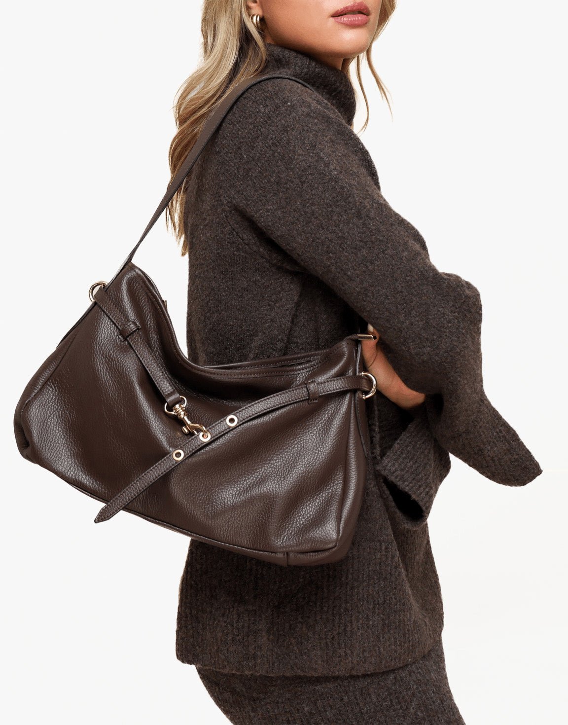 Donkerbruine Leren Vierkante - Tas - Olivia & Kate