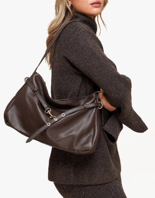 Donkerbruine Leren Vierkante - Tas - Olivia & Kate