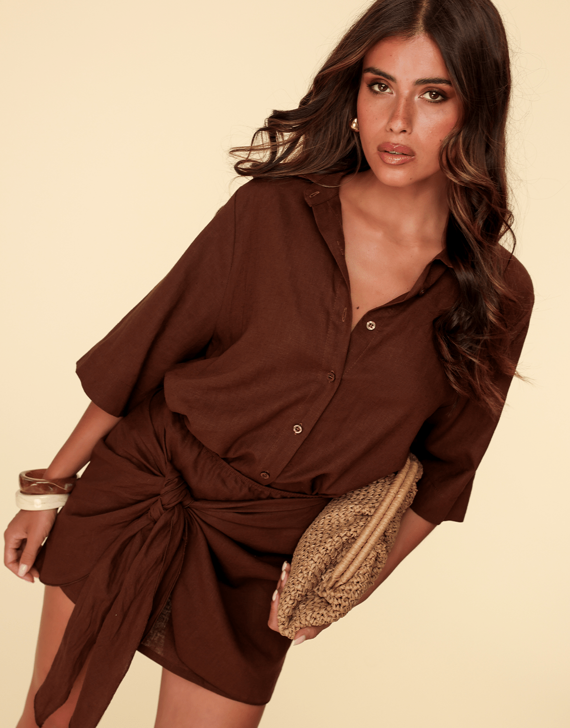 Donkerbruine Linnen SS - Blouse - Olivia & Kate