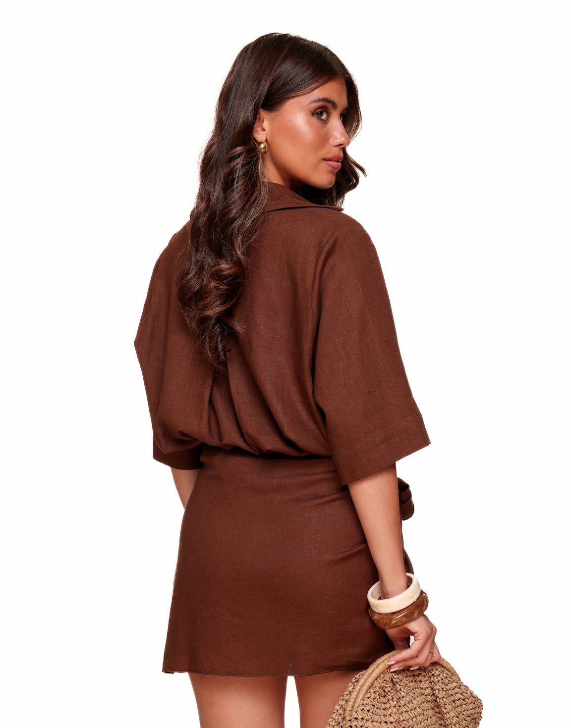 Donkerbruine Linnen SS Overslag - Set - Olivia & Kate