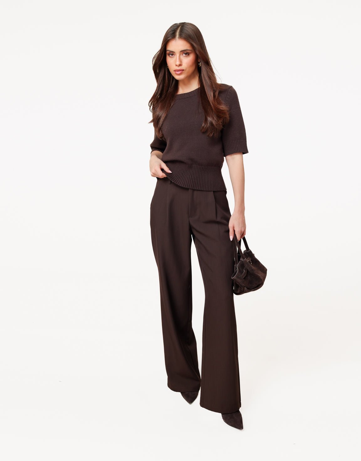 Dark Brown Loose SS - Sweater - Olivia & Kate