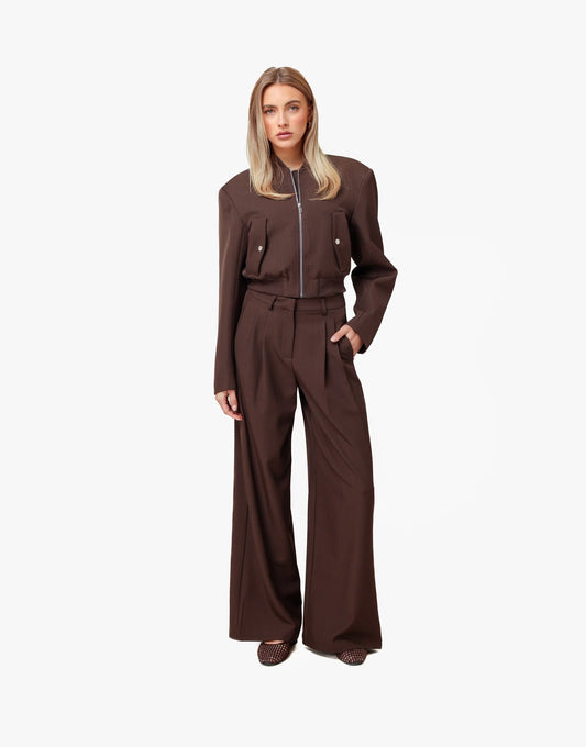 Donkerbruine Mid Waisted Wijde Pasvorm - Broek - Olivia & Kate