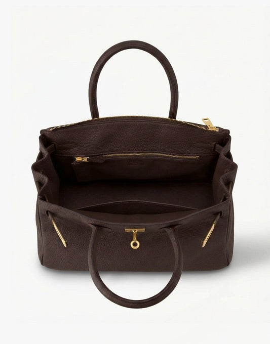 Dark Brown Medium Gold Details - Bag - Olivia & Kate