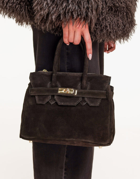 Donkerbruine Middel Suede Gouden Detail - Tas - Olivia & Kate