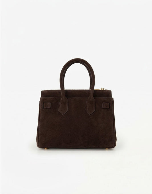 Donkerbruine Middel Suede Gouden Detail - Tas - Olivia & Kate