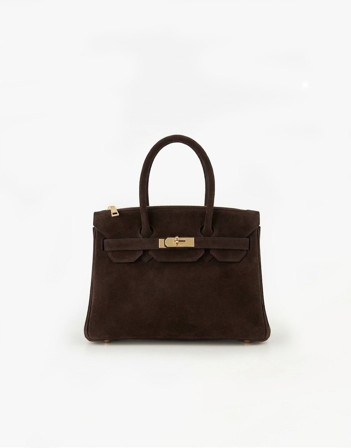 Donkerbruine Middel Suede Gouden Detail - Tas - Olivia & Kate