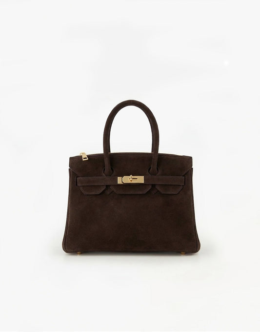 Donkerbruine Middel Suede Gouden Detail - Tas - Olivia & Kate